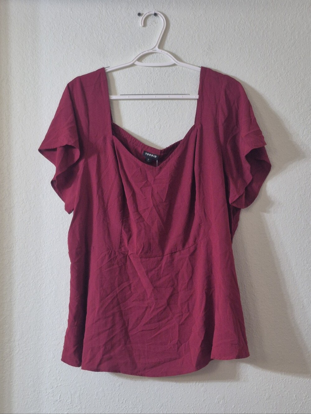 torrid Raspberry Square-Neck Flutter Sleeve Blouse